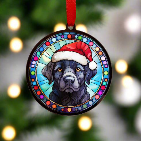 Labrador Black in Santa Hat Suncatcher Decoration